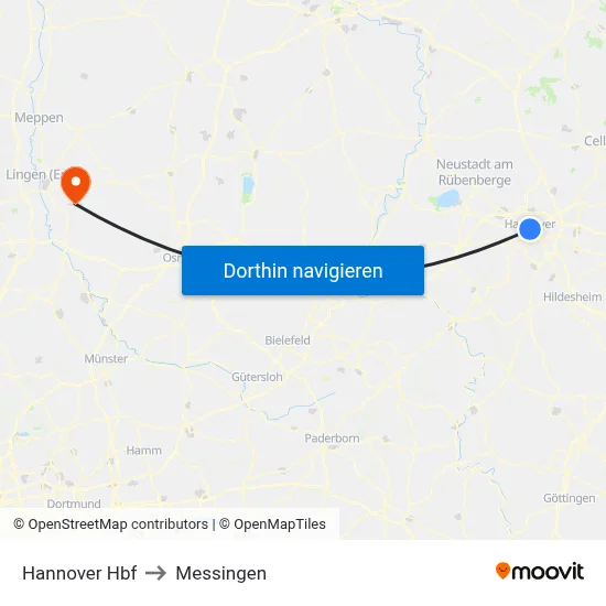 Hannover Hbf to Messingen map