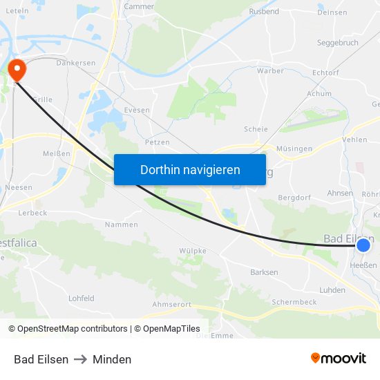 Bad Eilsen to Minden map