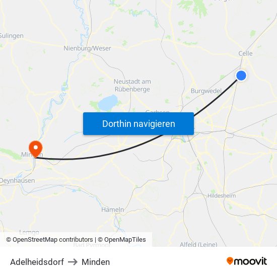 Adelheidsdorf to Minden map