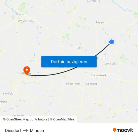 Diesdorf to Minden map