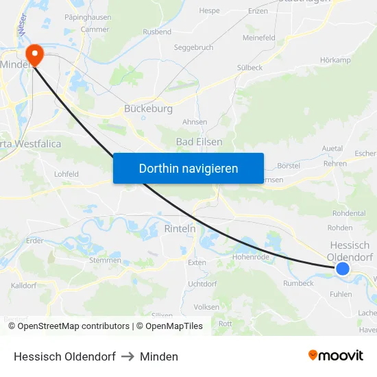 Hessisch Oldendorf to Minden map
