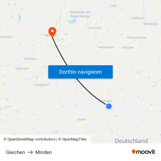 Gleichen to Minden map