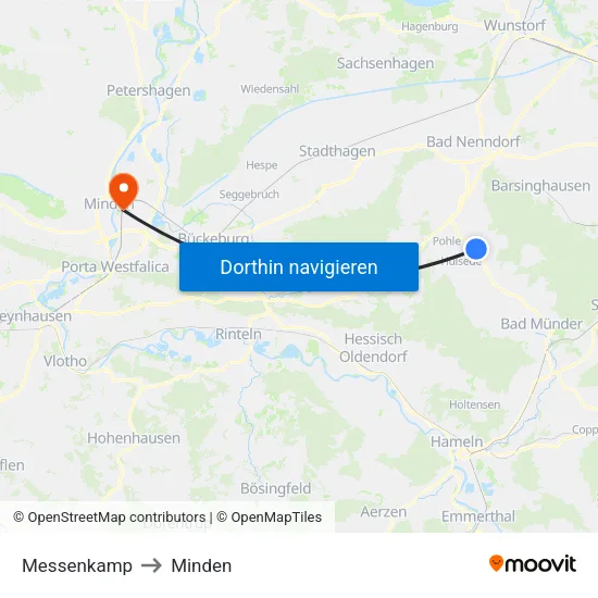 Messenkamp to Minden map