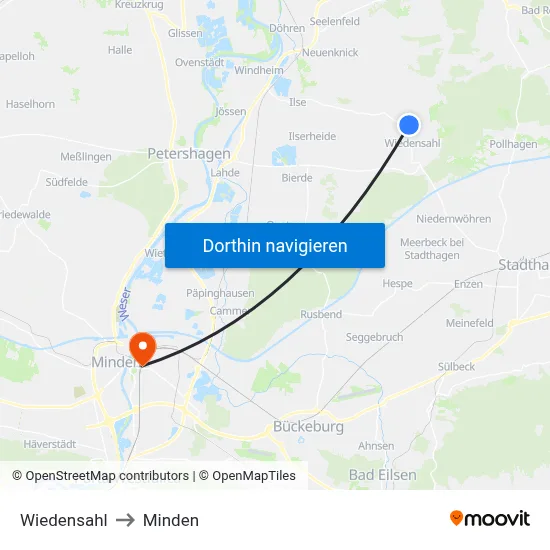 Wiedensahl to Minden map