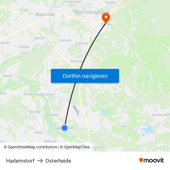 Hademstorf to Osterheide map