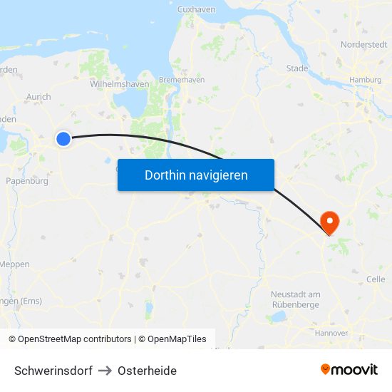 Schwerinsdorf to Osterheide map