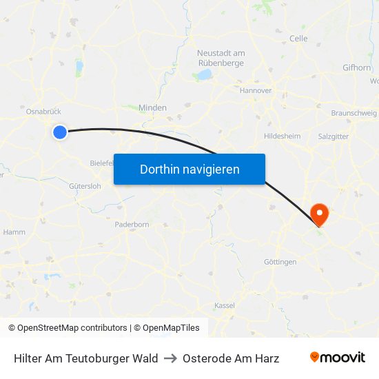 Hilter Am Teutoburger Wald to Osterode Am Harz map