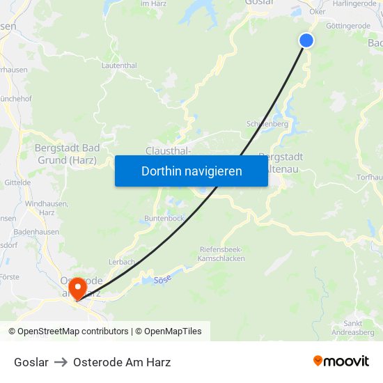 Goslar to Osterode Am Harz map