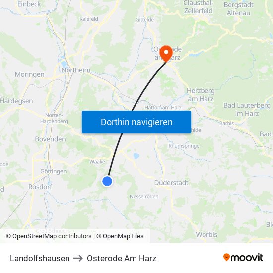 Landolfshausen to Osterode Am Harz map