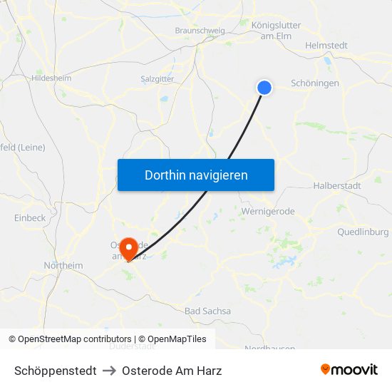 Schöppenstedt to Osterode Am Harz map