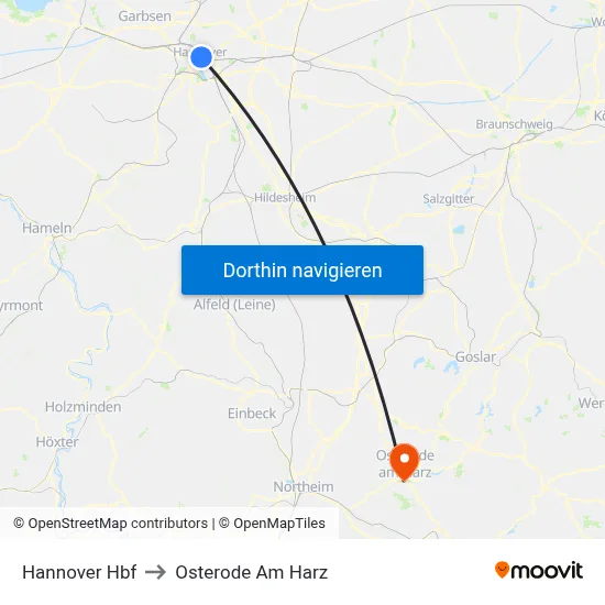 Hannover Hbf to Osterode Am Harz map