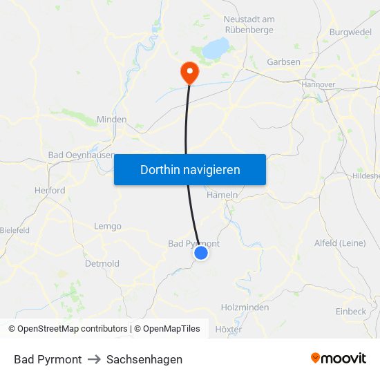 Bad Pyrmont to Sachsenhagen map