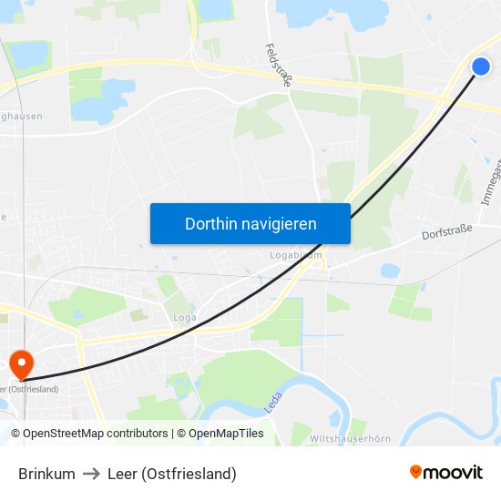 Brinkum to Leer (Ostfriesland) map