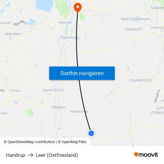 Handrup to Leer (Ostfriesland) map