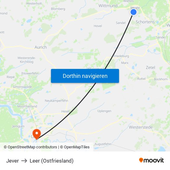 Jever to Leer (Ostfriesland) map