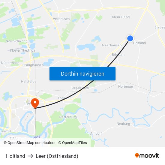 Holtland to Leer (Ostfriesland) map