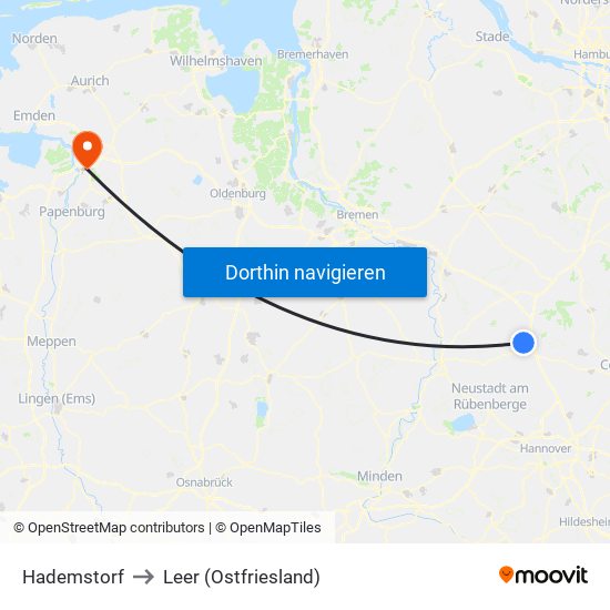 Hademstorf to Leer (Ostfriesland) map