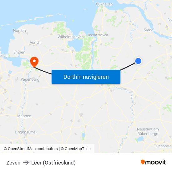 Zeven to Leer (Ostfriesland) map