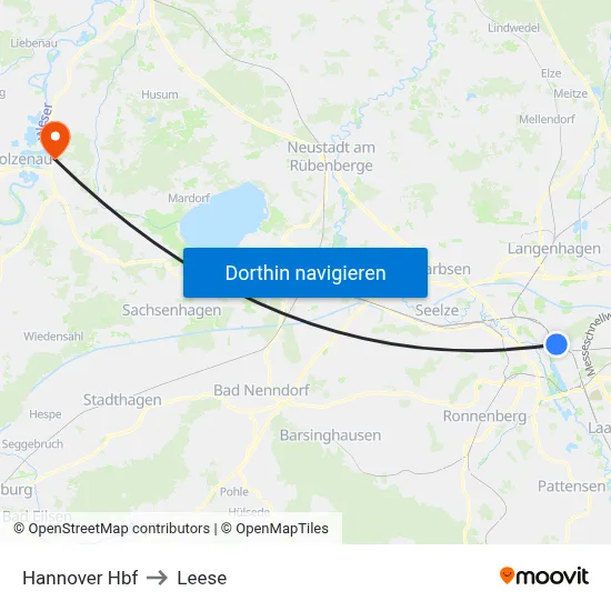 Hannover Hbf to Leese map
