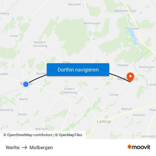Werlte to Molbergen map