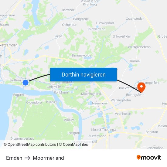 Emden to Moormerland map