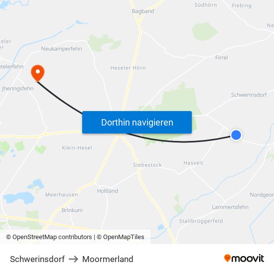 Schwerinsdorf to Moormerland map