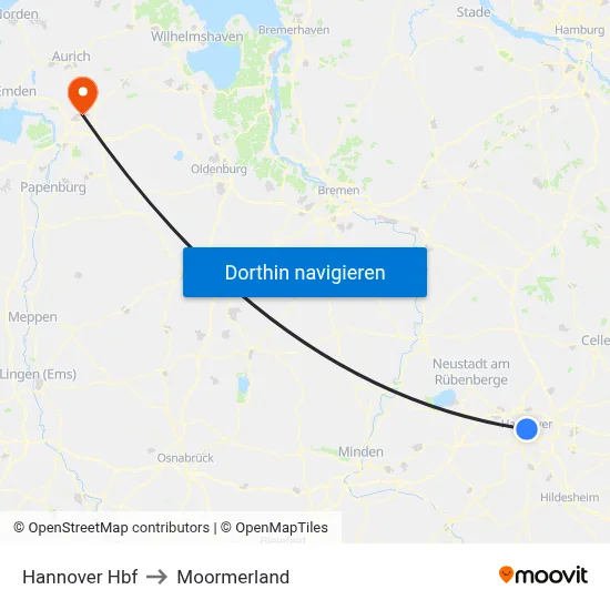 Hannover Hbf to Moormerland map