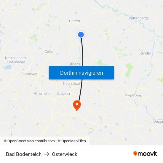 Bad Bodenteich to Osterwieck map