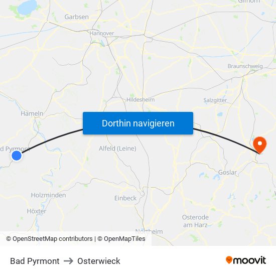 Bad Pyrmont to Osterwieck map