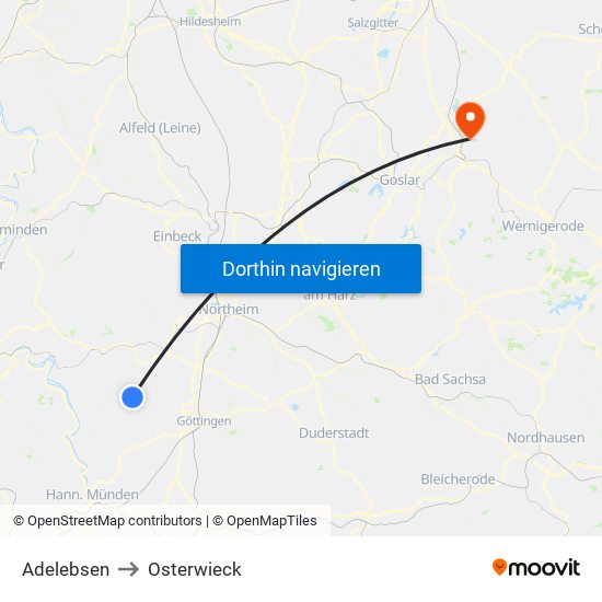 Adelebsen to Osterwieck map