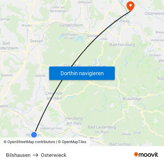Bilshausen to Osterwieck map
