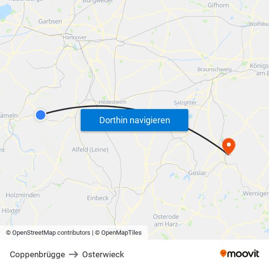 Coppenbrügge to Osterwieck map