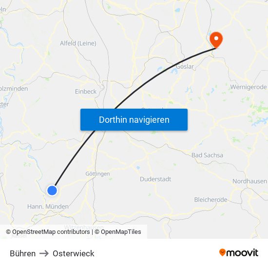 Bühren to Osterwieck map