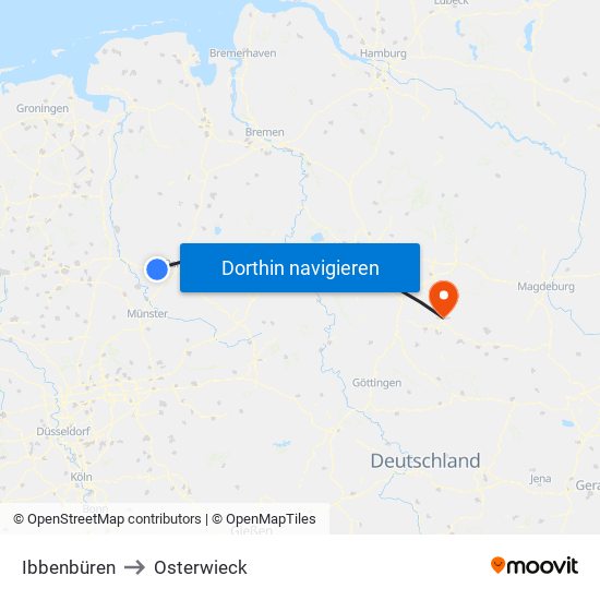Ibbenbüren to Osterwieck map