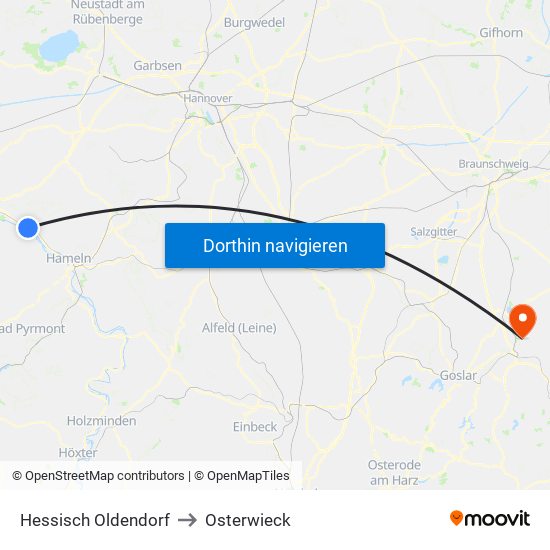 Hessisch Oldendorf to Osterwieck map