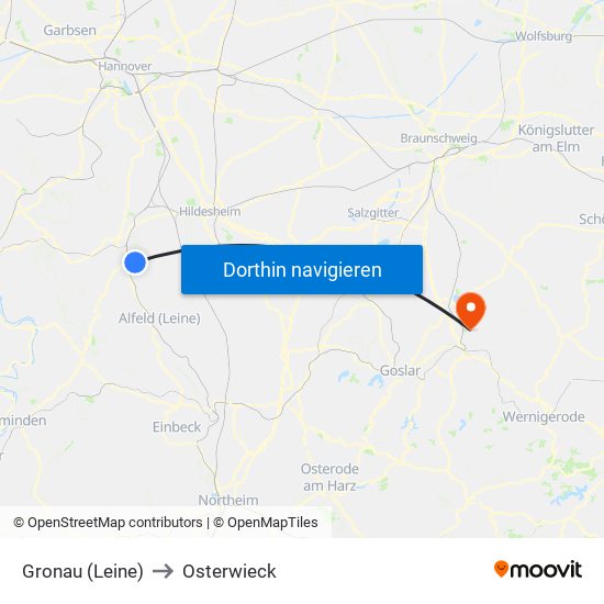 Gronau (Leine) to Osterwieck map