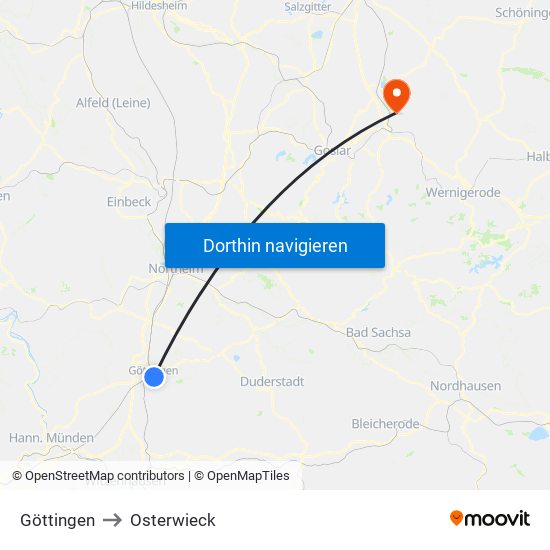 Göttingen to Osterwieck map