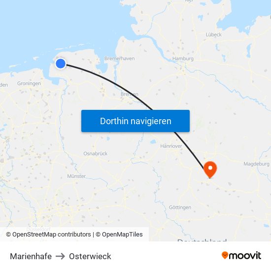 Marienhafe to Osterwieck map