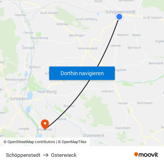 Schöppenstedt to Osterwieck map