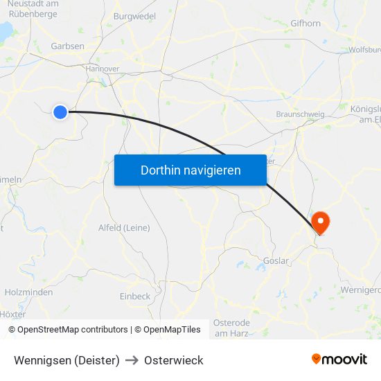 Wennigsen (Deister) to Osterwieck map