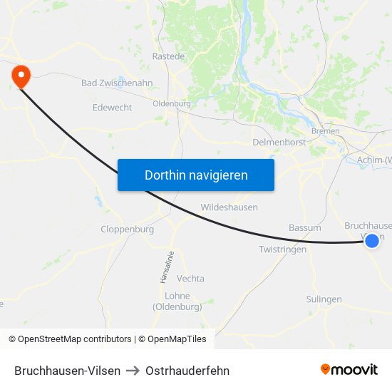 Bruchhausen-Vilsen to Ostrhauderfehn map