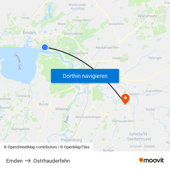 Emden to Ostrhauderfehn map