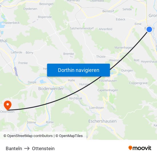 Banteln to Ottenstein map