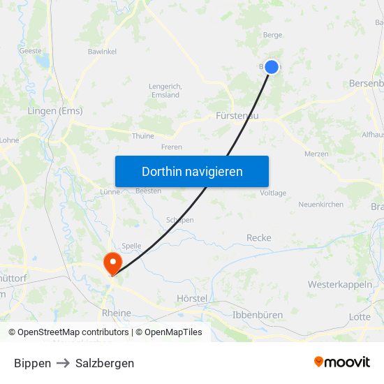 Bippen to Salzbergen map