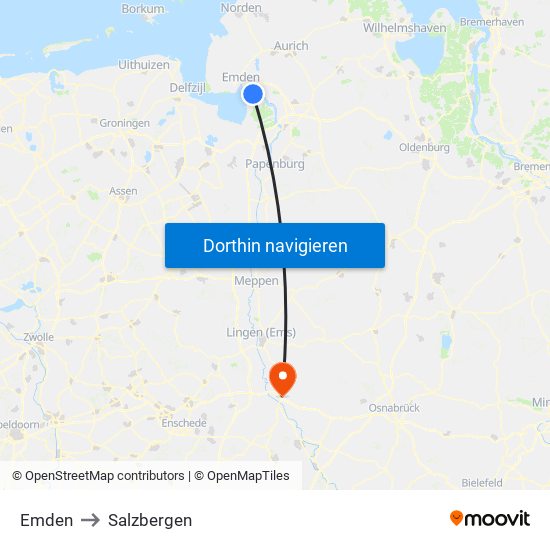 Emden to Salzbergen map