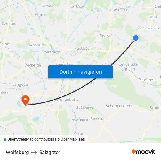 Wolfsburg to Salzgitter map