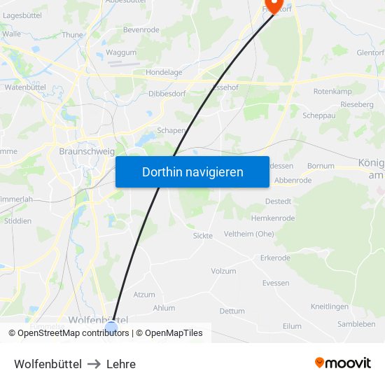 Wolfenbüttel to Lehre map