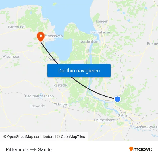 Ritterhude to Sande map