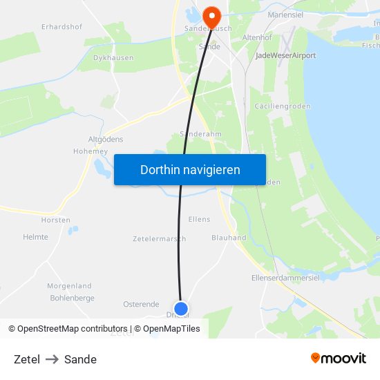 Zetel to Sande map
