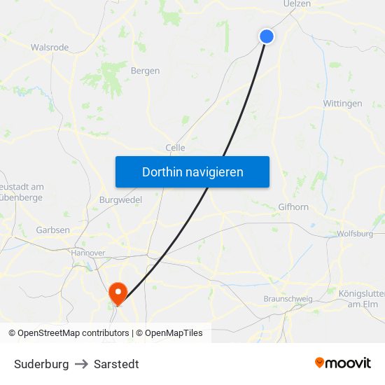 Suderburg to Sarstedt map